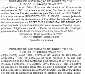 MP INVESTIGA USO DE PREFEITURAS E CÂMARAS DA REGIÃO DE ARIQUEMES NAS ELEIÇÕES