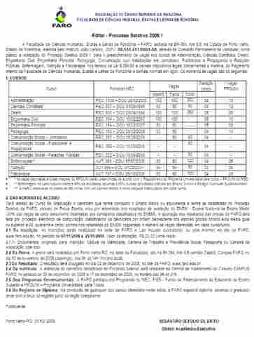 Confira o Edital do vestibular da Faro - Processo Seletivo 2009.1