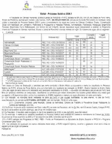 FARO - Edital Vestibular - Processo Seletivo 2009.1