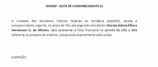 SINDSEF - NOTA DE COMPARECIMENTO 02