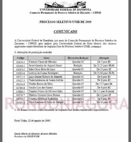 CONFIRA O RESULTADO DOS RECURSOS NO VESTIBULAR DA UNIR