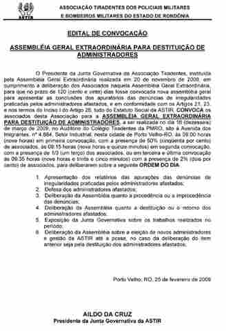 Edital de Convocação - Associação Tiradentes dos Policiais Militares - ASTIR