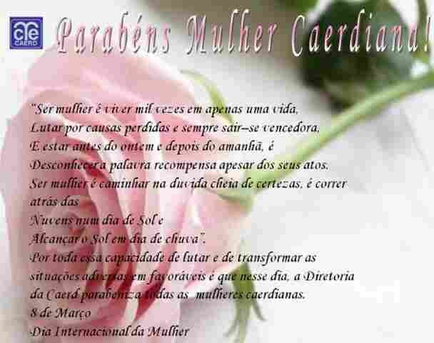 Mensagem da diretoria da CAERD às mulheres