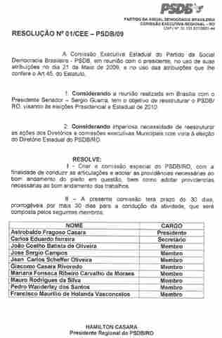 Confira resolução do PSDB que nomeia comissão no Estado