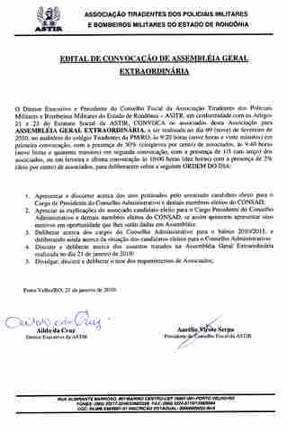 Astir realiza assembléia geral na terça feira