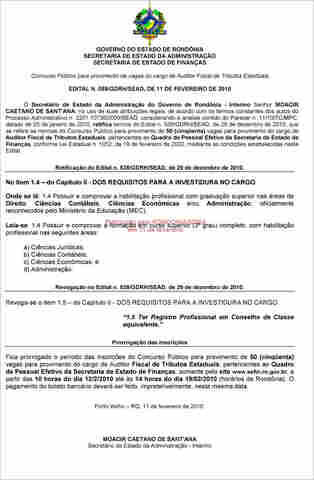 Governo prorroga prazo para inscrições do concurso da Sefin