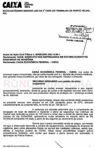 CAIXA ALEGA QUE TST DECIDIU QUE SENTENÇA RONDONIENSE SÓ VALE APÓS TRÂNSITO EM JULGADO