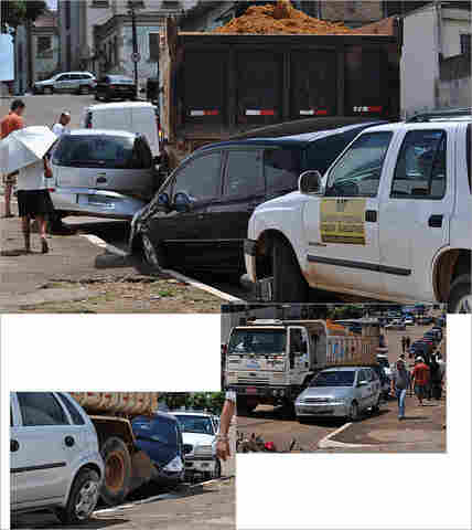 Caminhão sem freios atinge veículos no centro de Porto Velho