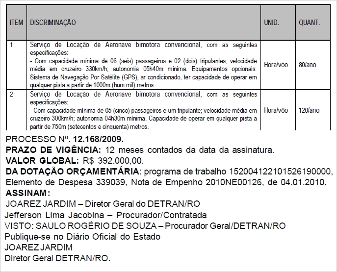 DETRAN DE RONDÔNIA CONTRATA DOIS AVIÕES EM ANO ELEITORAL