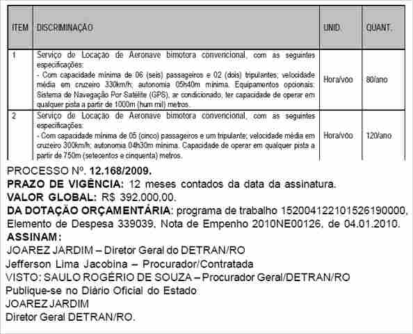 DETRAN DE RONDÔNIA CONTRATA DOIS AVIÕES EM ANO ELEITORAL