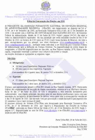 Conselho Regional de Administração de Rondônia e do Acre - Edital de Convocação das Eleições em 2010 - (2)