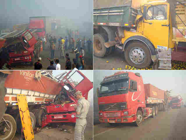 Acidente com 6 carretas nas proximidades de Vilhena mata um em meio a densa fumaça; veja imagens