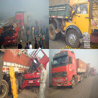 Acidente com 6 carretas nas proximidades de Vilhena mata um em meio a densa fumaça; veja imagens