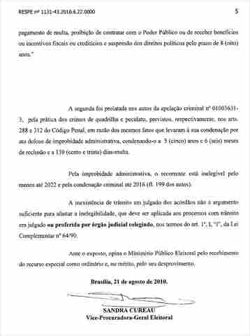 NATAN DONADON ESTA INELEGÍVEL ATÉ 2.022, DIZ PARECER DA PROCURAGORIA GERAL ELEITORAL EM RECURSO NO TSE