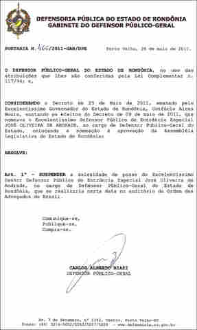 DEFENSORIA PÚBLICA CONFIRMA DESNOMEAÇÃO DE JOSÉ OLIVEIRA