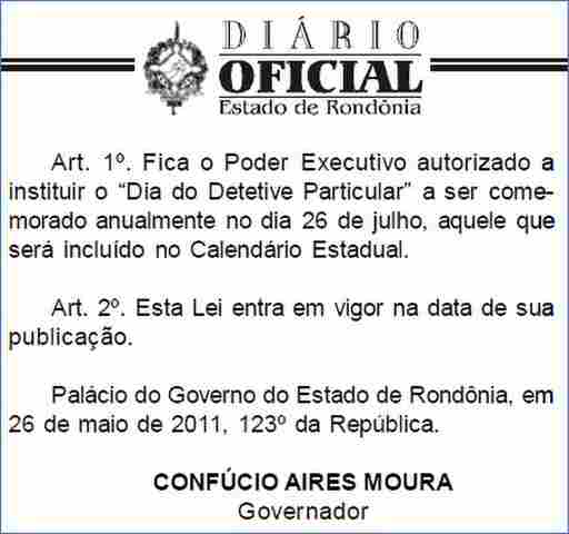 Lei estadual cria o Dia do Detetive Particular em Rondônia