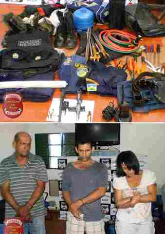 Assaltantes de banco são presos com dinamite, maçarico e farda da PM