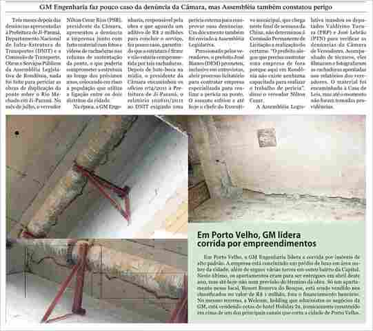 OBRA DA PONTE DE JI-PARANÁ AINDA NÃO PASSOU POR PERÍCIA