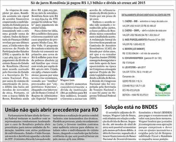 RONDÔNIA AINDA DEVE R$ 1,5 BI COM BERON
