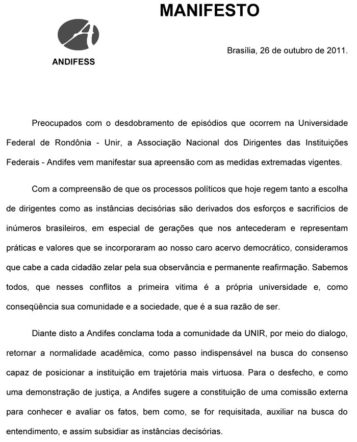 Nota da Associação Nacional dos Dirigentes das Instituições Federais
