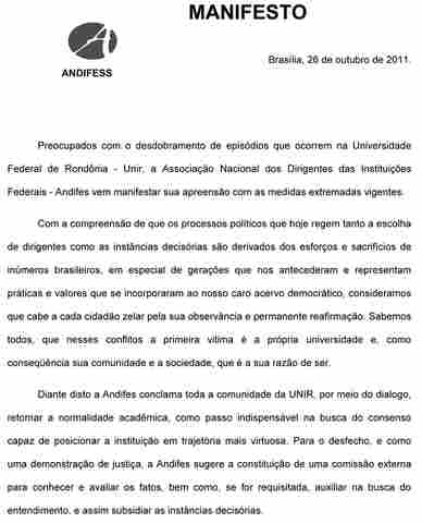 Nota da Associação Nacional dos Dirigentes das Instituições Federais