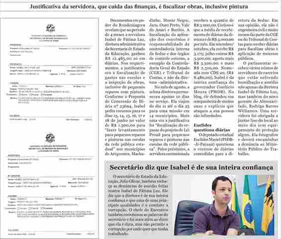 Em 4 meses, diretora recebe R$ 12 mil só em diárias