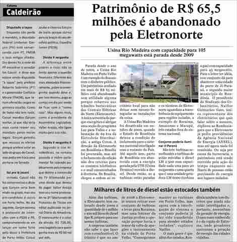 PATRIMÔNIO DE R$ 65,5 MILHÕES É ABANDONADO PELA ELETRONORTE