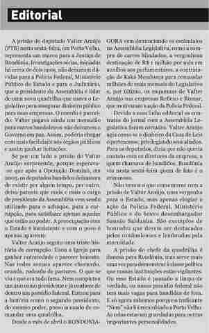 Editorial - Valter Araújo preso e o papel das instituições.
