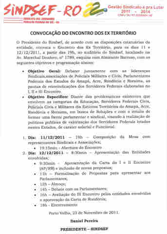 Convocação - servidores do ex-território