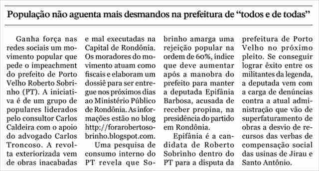 Movimento popular quer Impeachment de Roberto Sobrinho