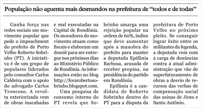 Movimento popular quer Impeachment de Roberto Sobrinho