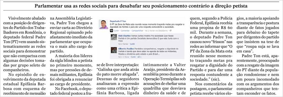 Padre Ton diz que PT luta para resgatar a dignidade