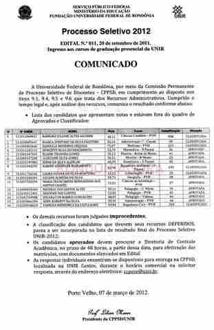 UNIR DIVULGA RESPOSTAS A RECURSOS APRESENTADOS CONTRA RESULTADO DO VESTIBULAR