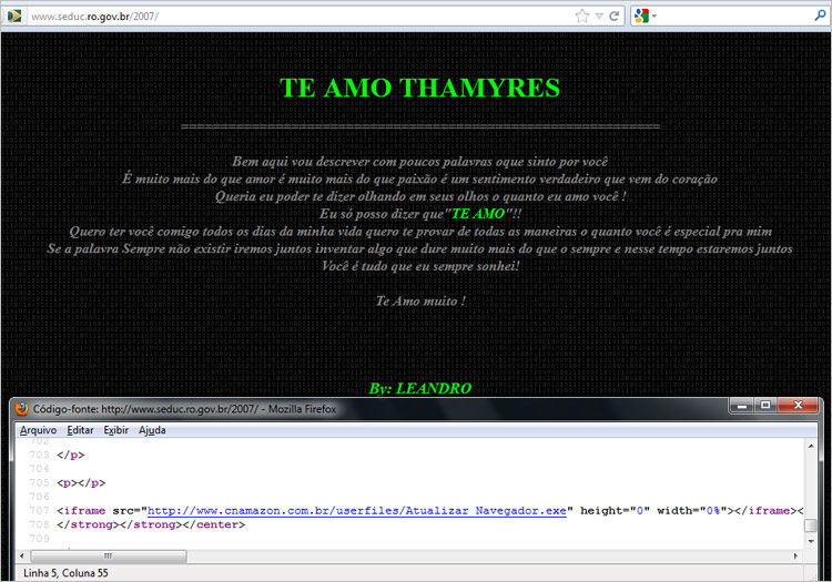 Hacker invade página da Seduc para postar declaração de amor