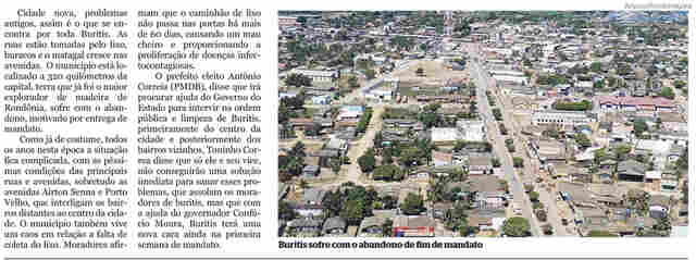 Prefeito herda Buritis com sérios problemas estruturais