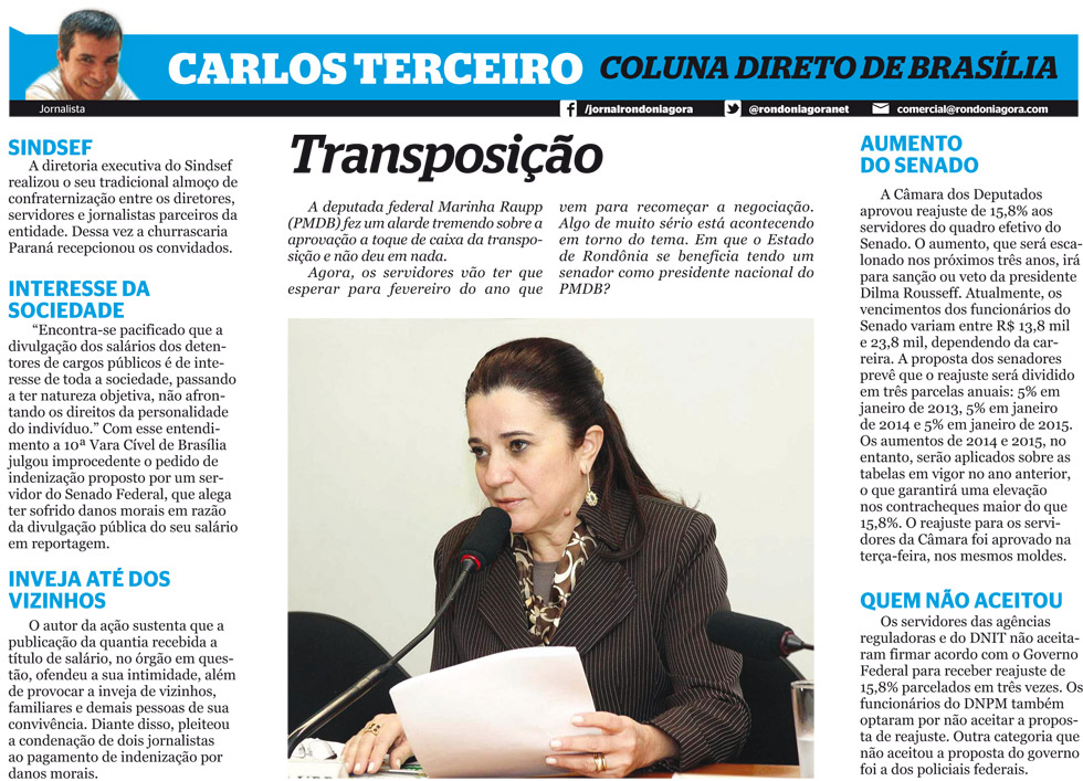 Renegociações sobre a Transposição só em fevereiro