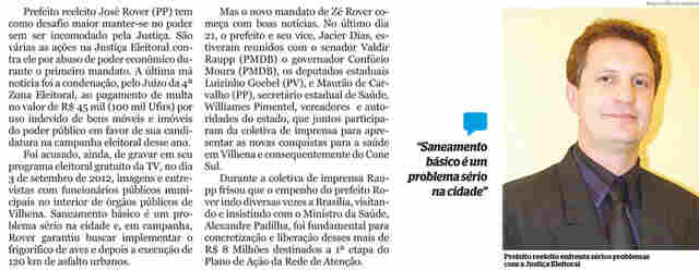 Novos prefeitos: Em Vilhena, desafio de Zé Rover é continuar no cargo