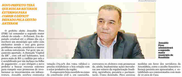 Novos prefeitos: Em Ji-Paraná, Jesualdo recebe folha de funcionários inchada