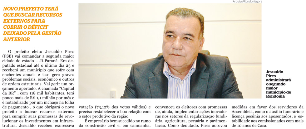 Novos prefeitos: Em Ji-Paraná, Jesualdo recebe folha de funcionários inchada