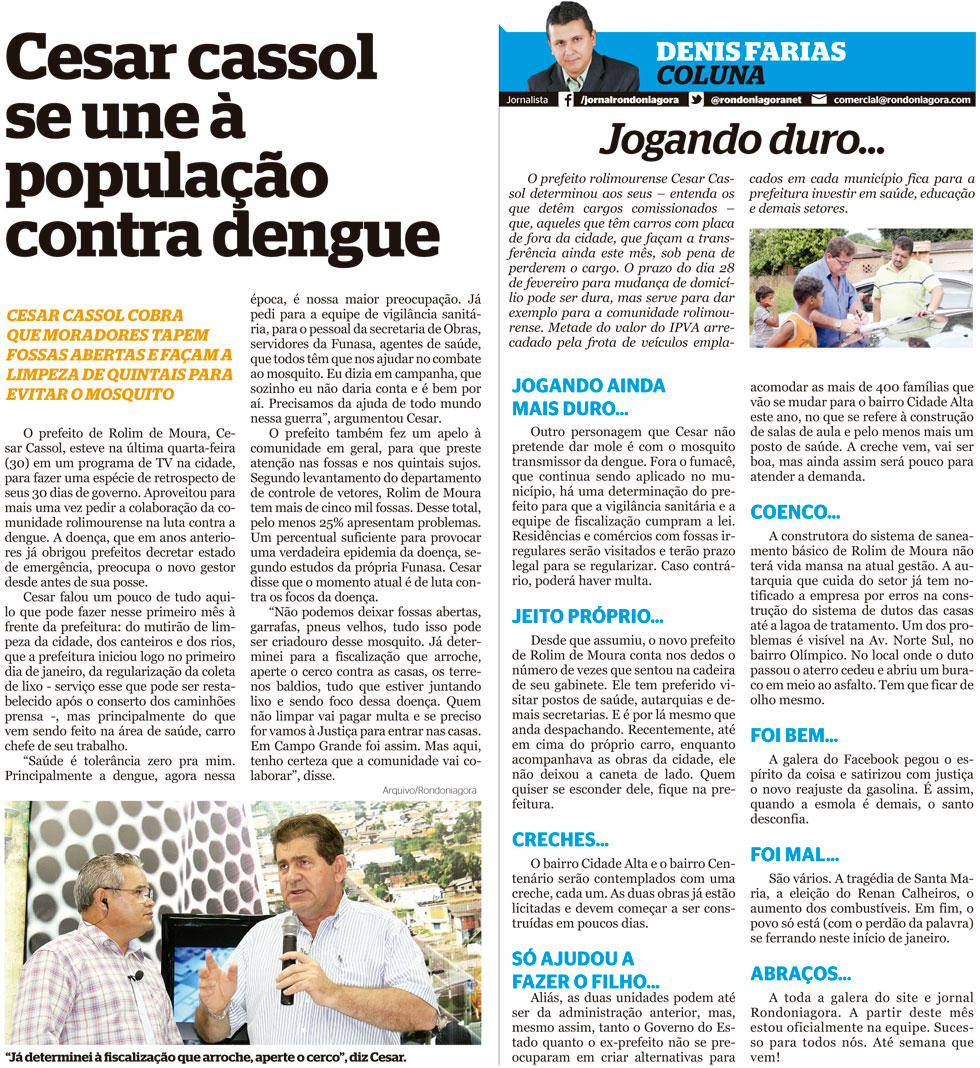 Cesar Cassol abre luta contra dengue e cobra assessores