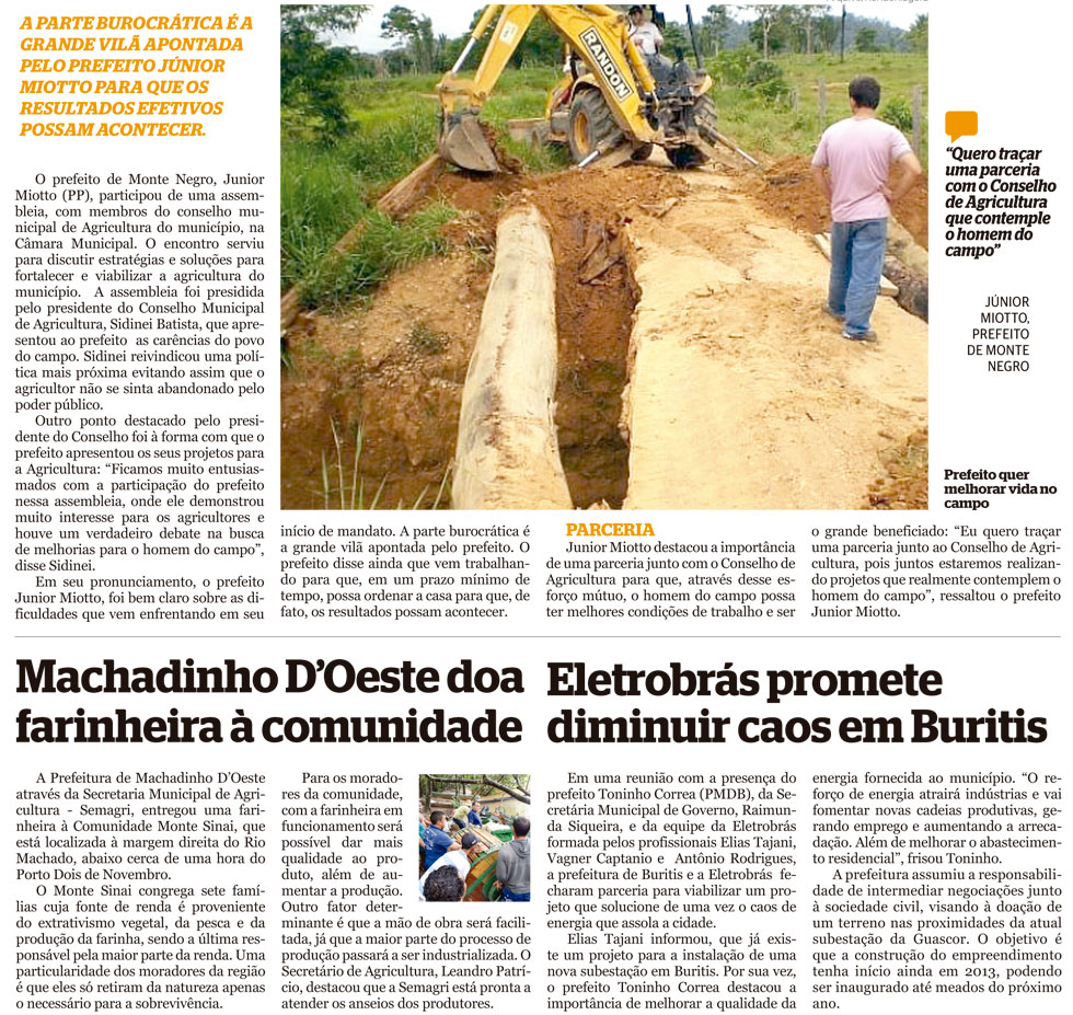 Monte Negro irá fortalecer Agricultura