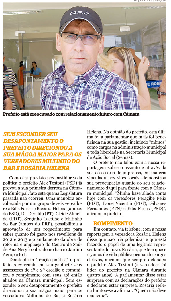 Testoni rompe com vereadores da base aliada