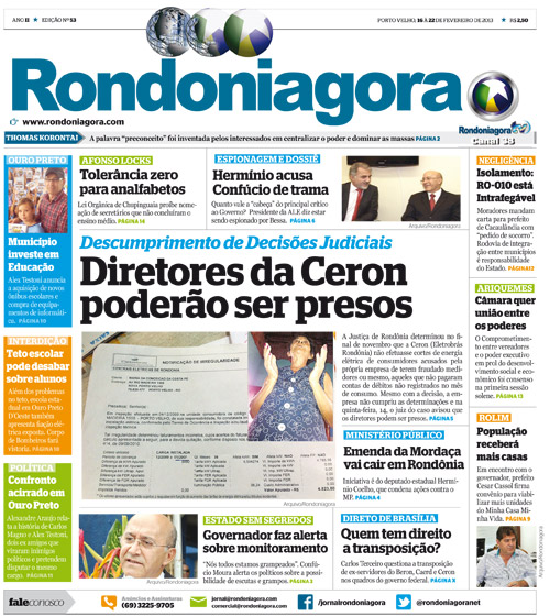 CONFIRA A ÍNTEGRA DA VERSÃO SEMANAL IMPRESSA DO RONDONIAGORA