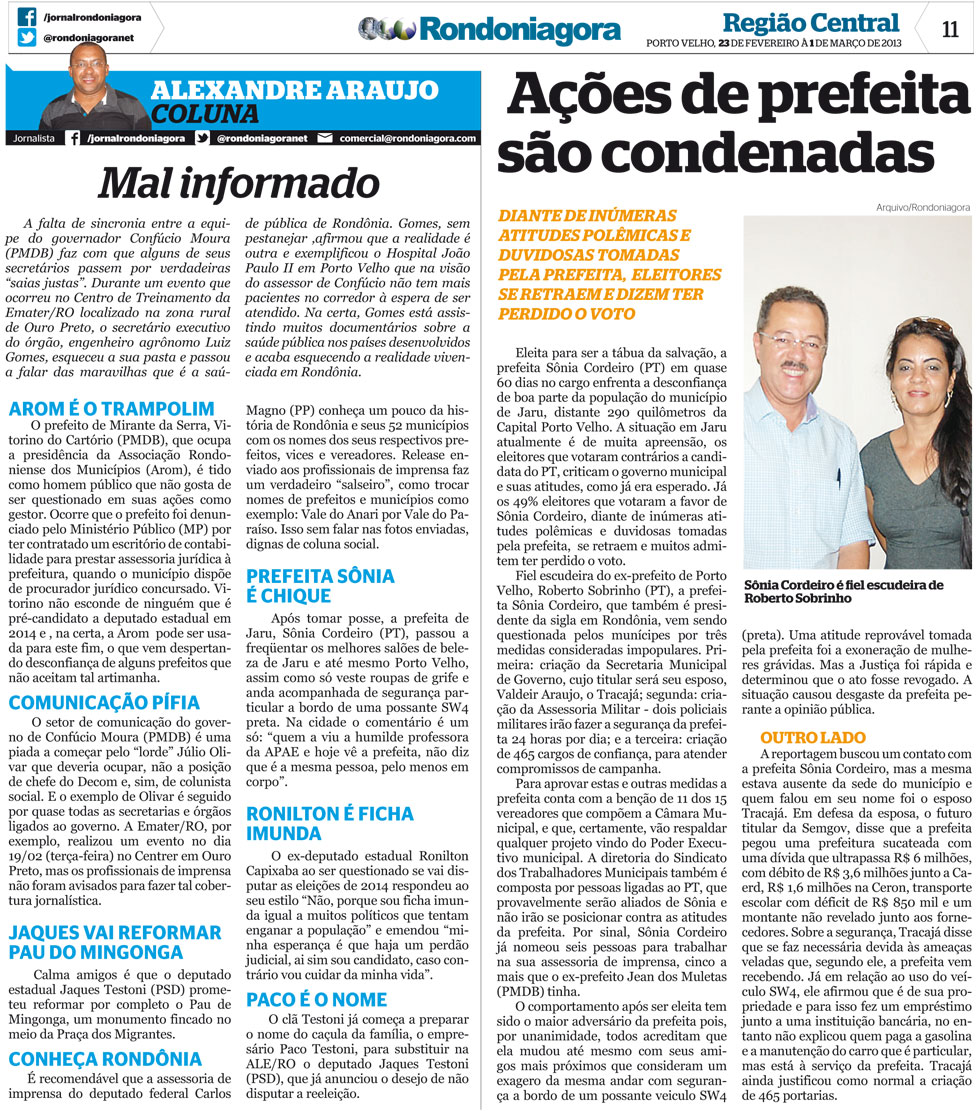 Jaru: Moradores já estão desapontados com nova administração