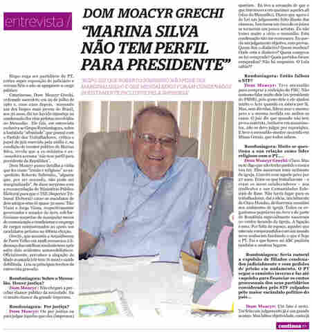 DOM MOACYR GRECHI: MENSALEIROS FORAM CONDENADOS INJUSTAMENTE