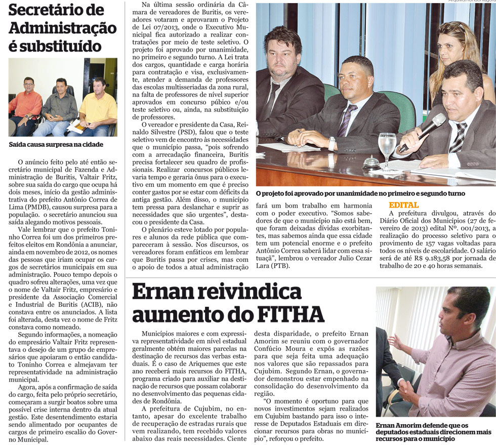 Vereadores autorizam contratações em Buritis