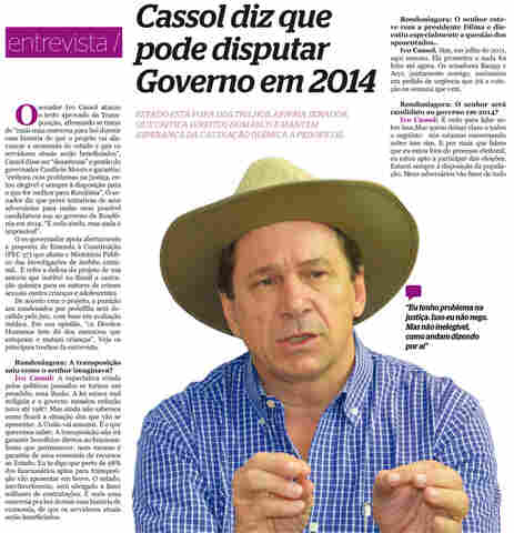 CASSOL: &#34;MP NÃO PODE DENUNCIAR POR ACHISMO E TRANSPOSIÇÃO É MAIS UMA CONVERSA PRA BOI DORMIR&#34;