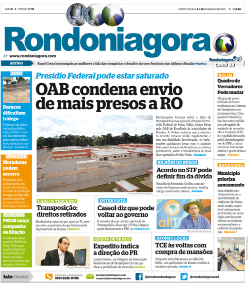 CONFIRA A ÍNTEGRA DA VERSÃO SEMANAL IMPRESSA DO RONDONIAGORA