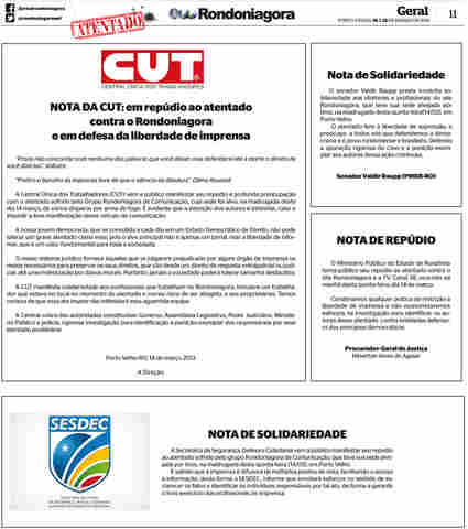 CUT repudia atentado contra a sede do Rondoniagora