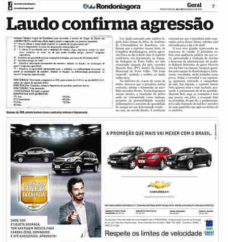 Laudo confirma agressão contra jornalista do Rondoniagora